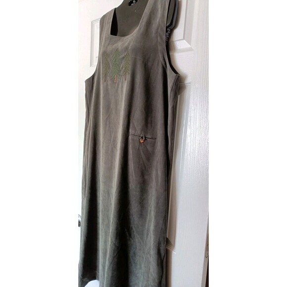 Vintage Christopher & Banks Jumper Dress Size XL Olive Green Stretch Trees 80s - Picture 4 of 8